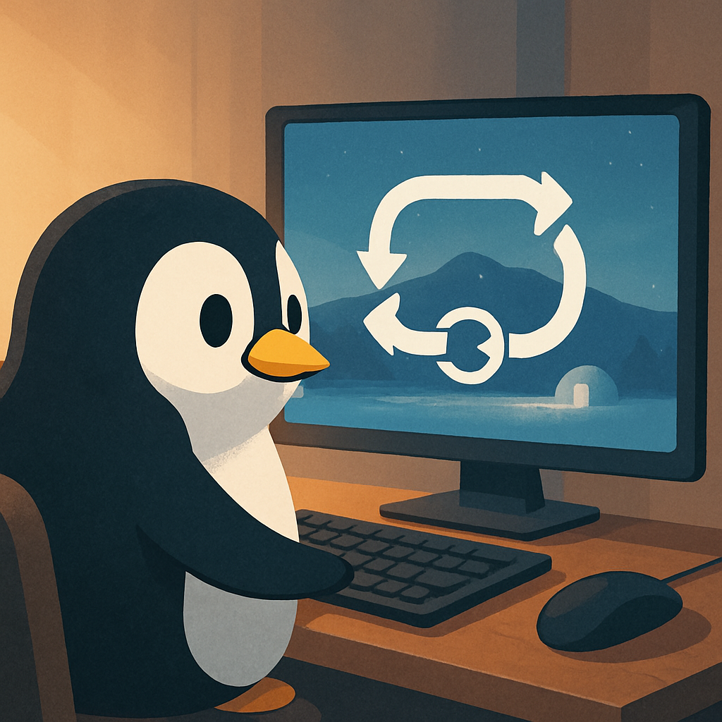 ペンギンがループ映像を見つめる姿