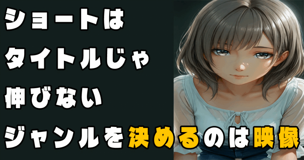 YouTubeショートはタイトルでは伸びない理由を解説する記事のアイキャッチ画像。ソエルが左を見つめるデザインのサムネイル。
