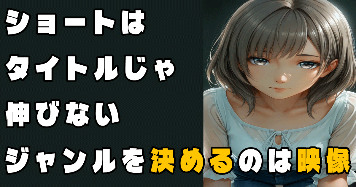 YouTubeショートはタイトルでは伸びない理由を解説する記事のアイキャッチ画像。ソエルが左を見つめるデザインのサムネイル。